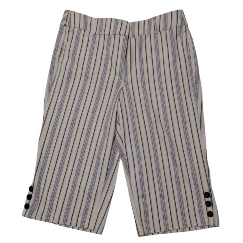 Lane Bryant Capri Pants Women 22 Blue Beige Striped High Rise The Laney Stretch